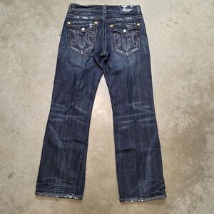 MEK Dark Blue Bootcut Jeans with Embroidered Pockets